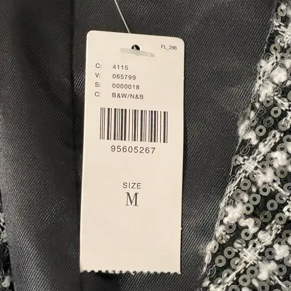 Anthropologie Mare Mare Sequin Tweed Coat Plaid Women’s M Black White New - Picture 11 of 16